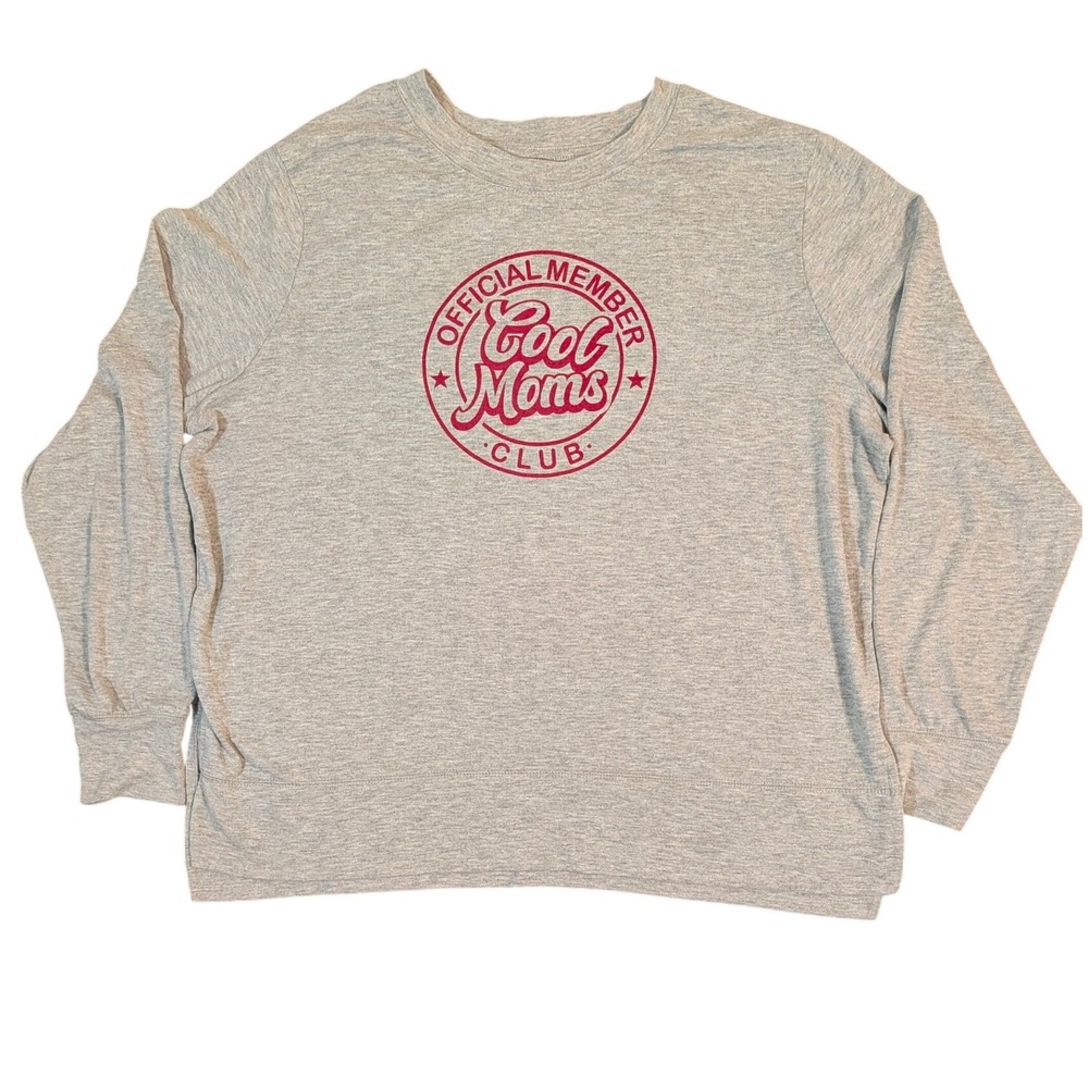 PositiviTees Cool Moms Club Graphic Long Sleeve Top Heather Gray Womens XL 16/18